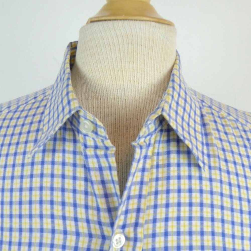 Harry Rosen blue white yellow plaid cotton shirt